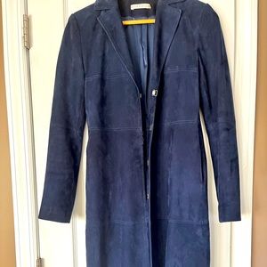 Alice + Olivia navy blue lamb leather coat